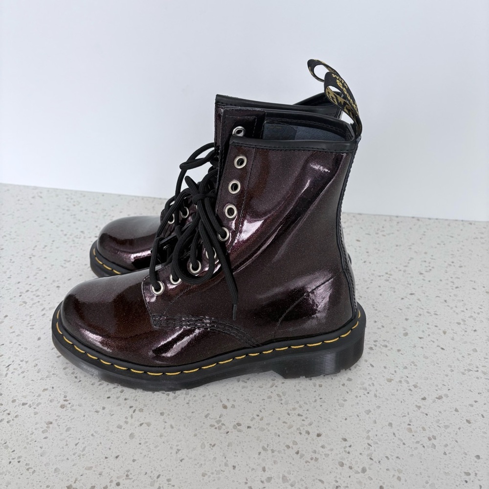 Dr. Martens Women's Shiny Burgundy 1460 Lace-Up Ankle Boots - Picture 4 of 12